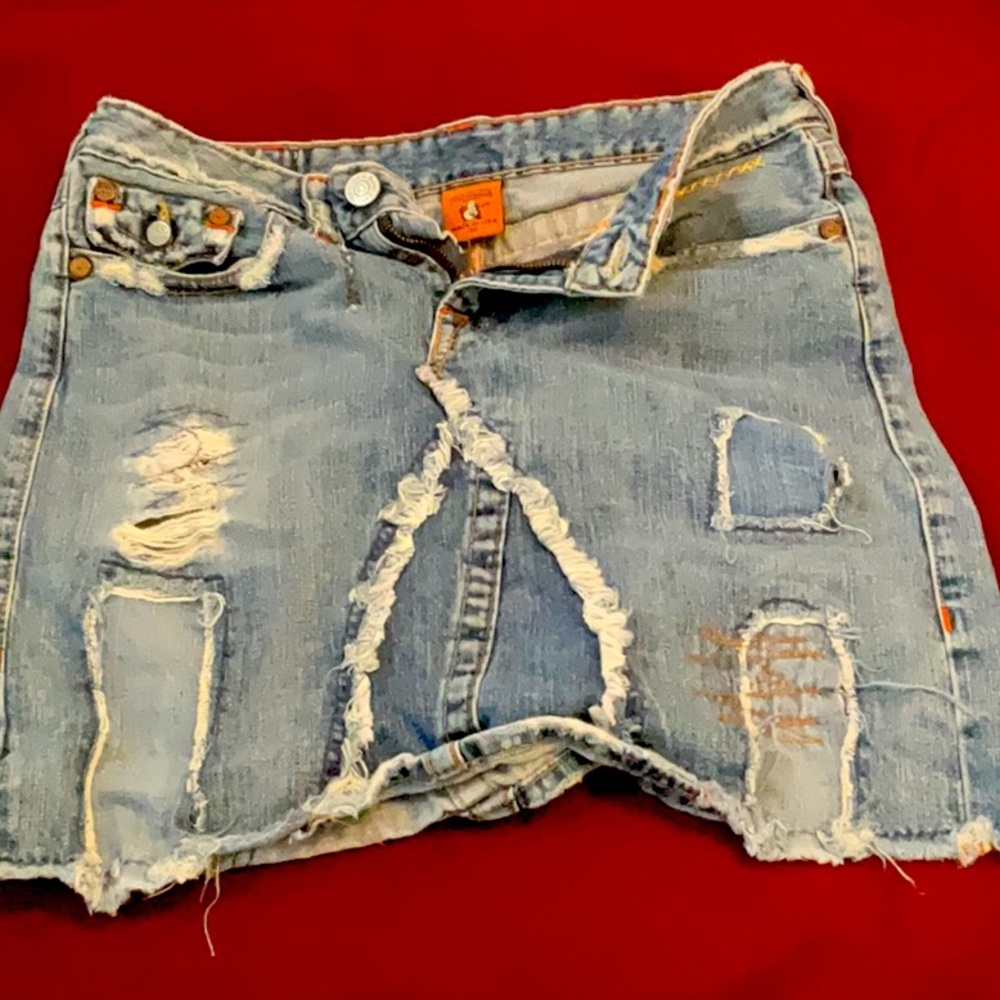 True Religion Denim mini skirt distressed